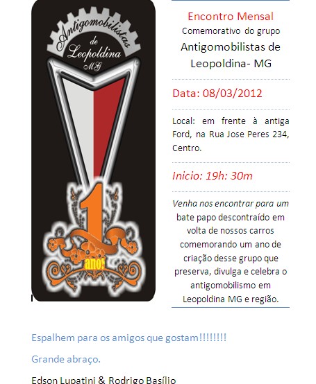 Aniversário do grupo Antigomobilistas de Leopoldina