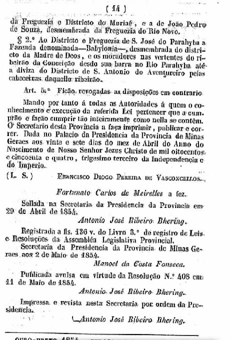 Continuação a Lei de emancipação do Distrito do Feijão Cru