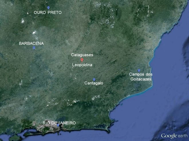 Localização de Leopoldina pelo Google Earth