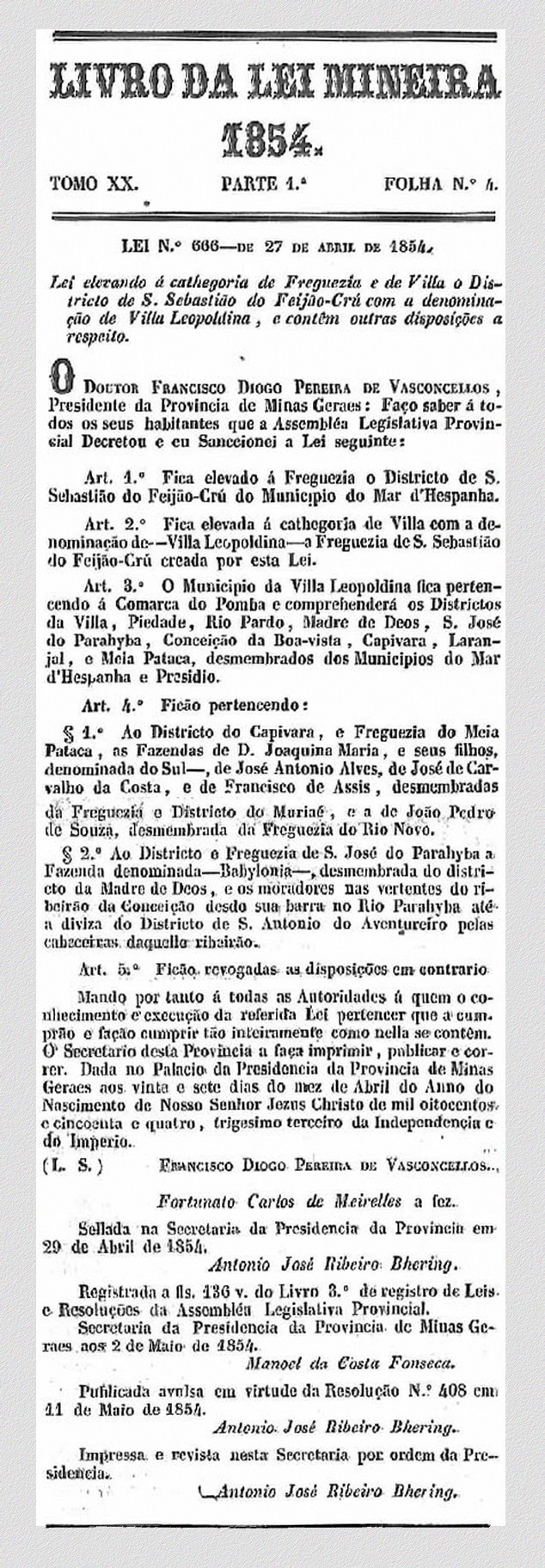 Lei 666: Emancipação Vila Leopoldina