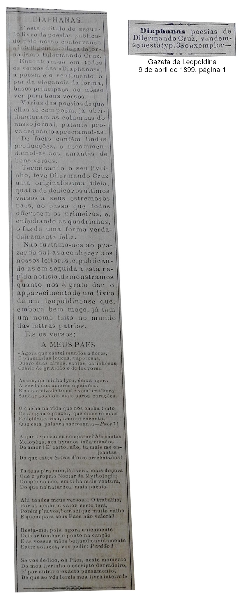 Diáfanas, o segundo livro de Dilermando Cruz