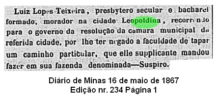 Fazenda Suspiro, Leopoldina, 1867