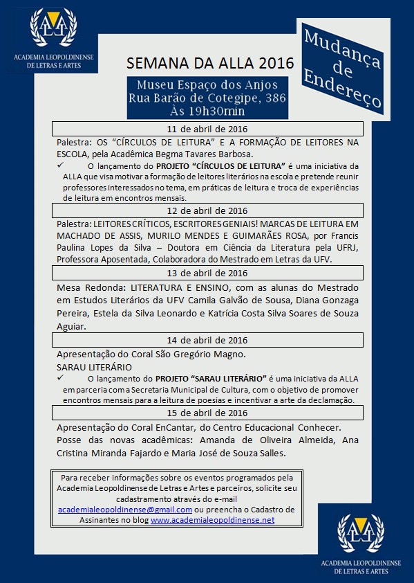 Programação da Semana da ALLA 2016